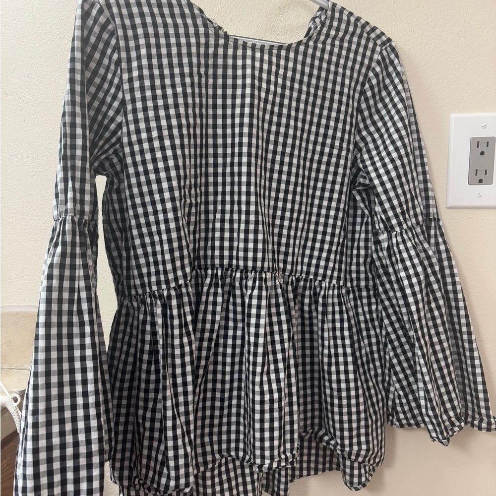Who What Wear Black and White Checkered Blouse - Picture 1 of 5